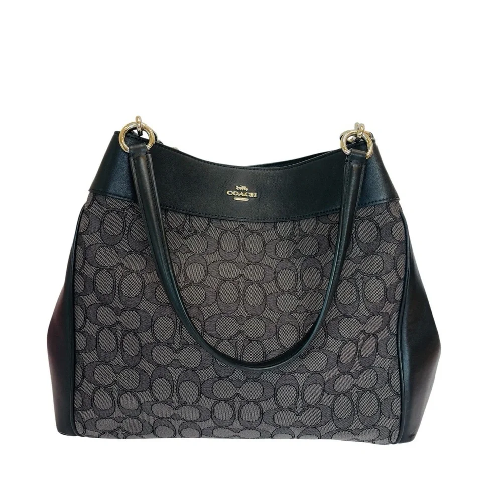 Coach Lexy Shoulder Bag in Signature Jacquard Black Logo Print and Leather